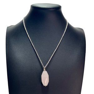 Baked Beads Rose Quartz Crystal Pendant Necklace 16-19"